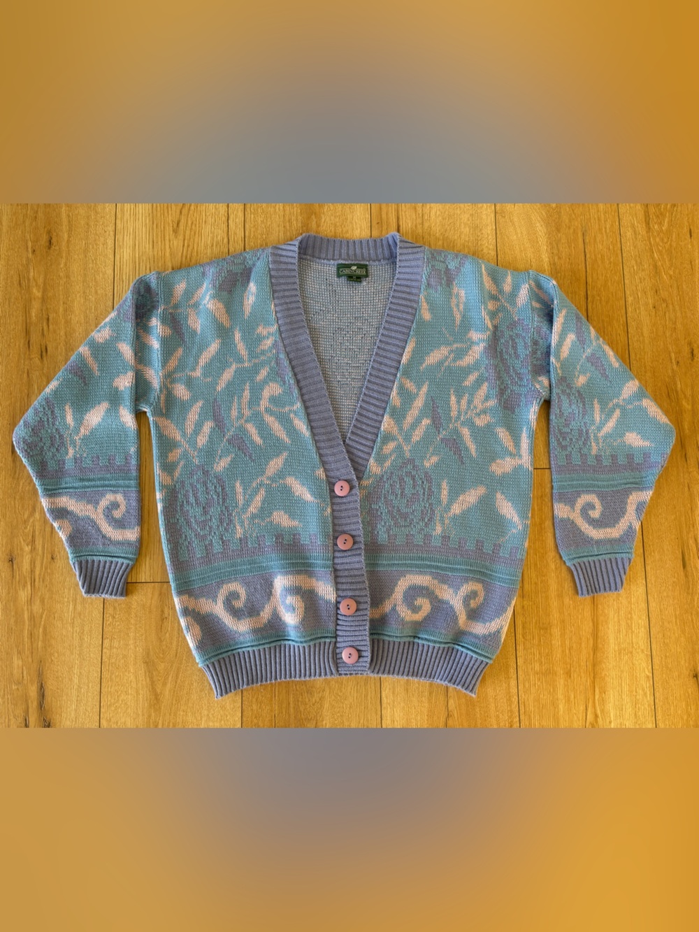 Cabin Creek Pastel Blue and Lavender Patterned Cardigan